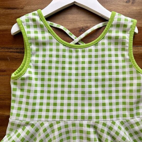 SweetHoney Sleeveless Game Day Knit Dress Big Green Gingham Cotton Teen 10 - Picture 3 of 8